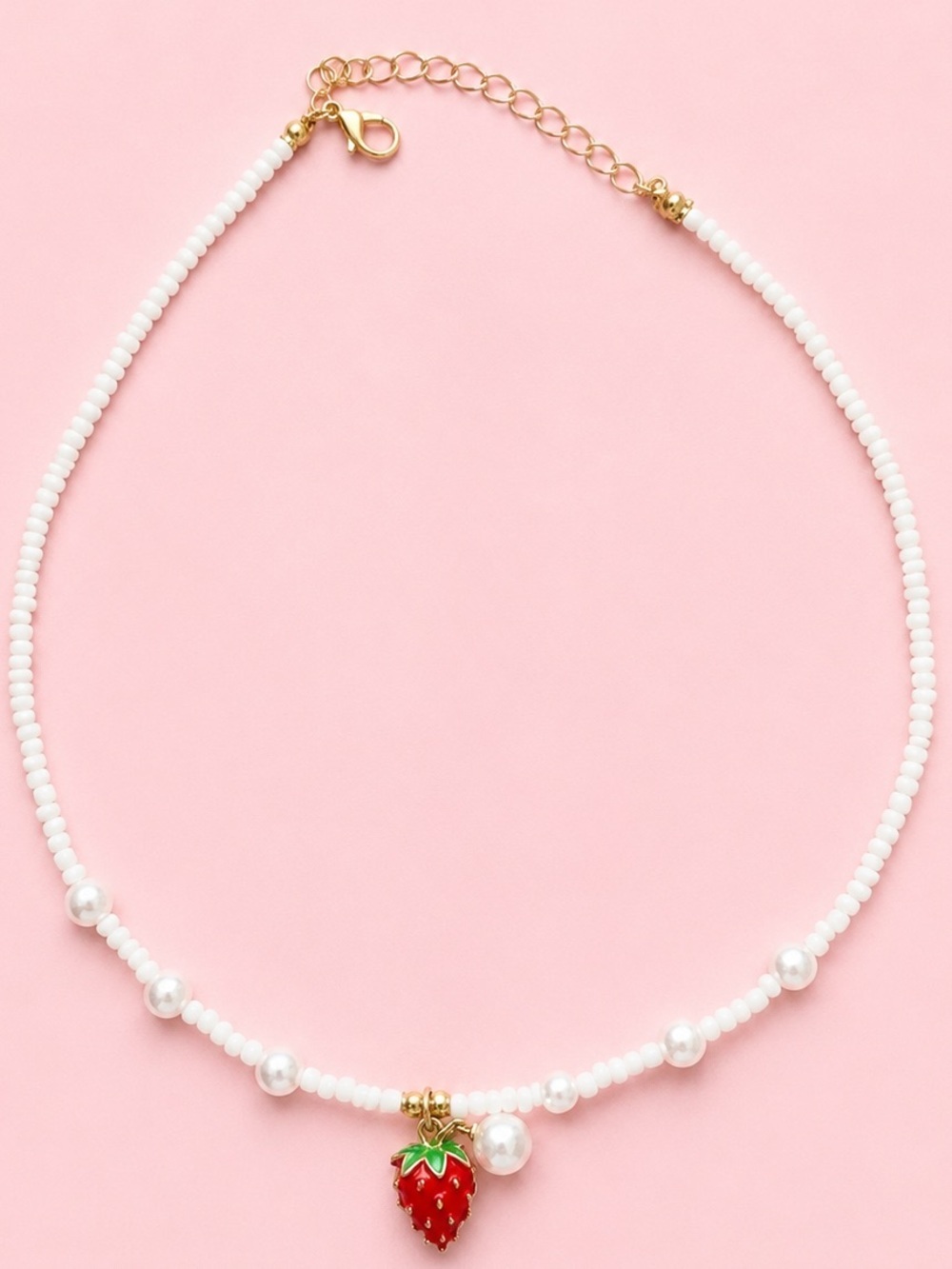 Strawberry Pearl Beaded Choker Necklace - White